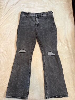 Express Black Washed Distressed high rise boot Jeans size 16 long